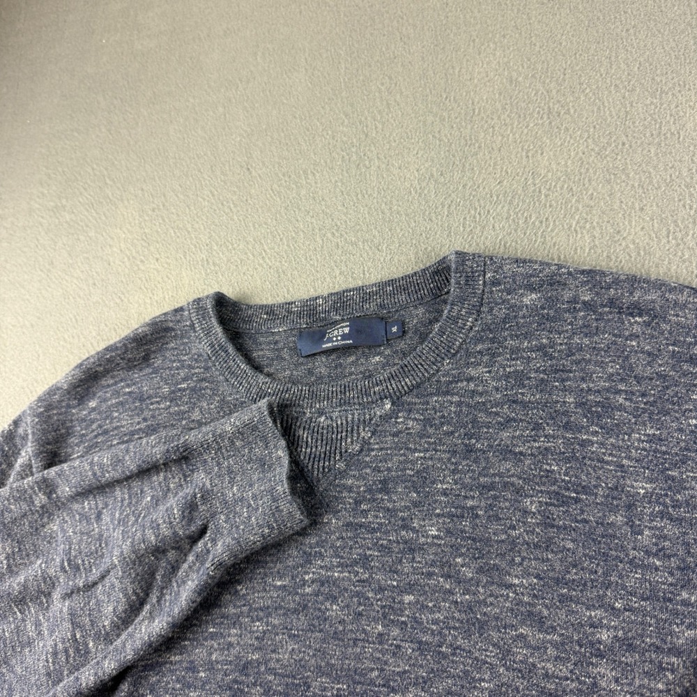 J Crew Sweater Men's XL Blue Cotton Knit Crewneck Marled Pullover Jumper Casual